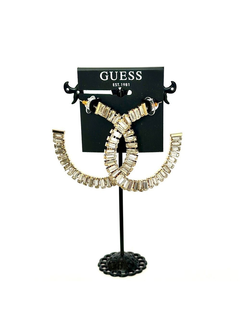 GUESS | Gold Baguette Oversized Hoop Glam Earrings | NWT $55 - Picture 2 of 5